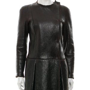 MIU MIU BROWN SHEARLING LEATHER COAT